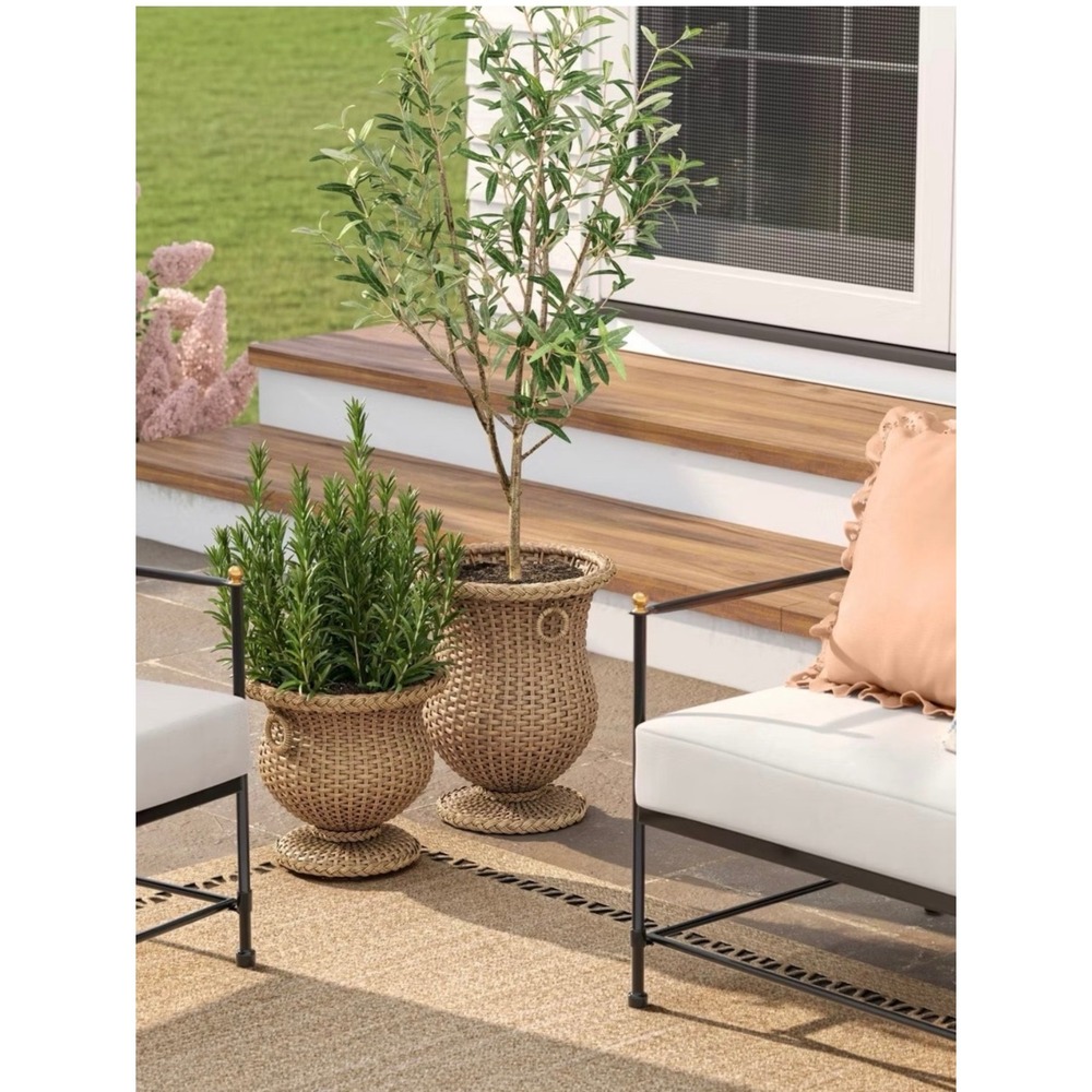 Threshold Studio McGee Woven Urn Planter Brown Wicker Outdoor Indoor 14in